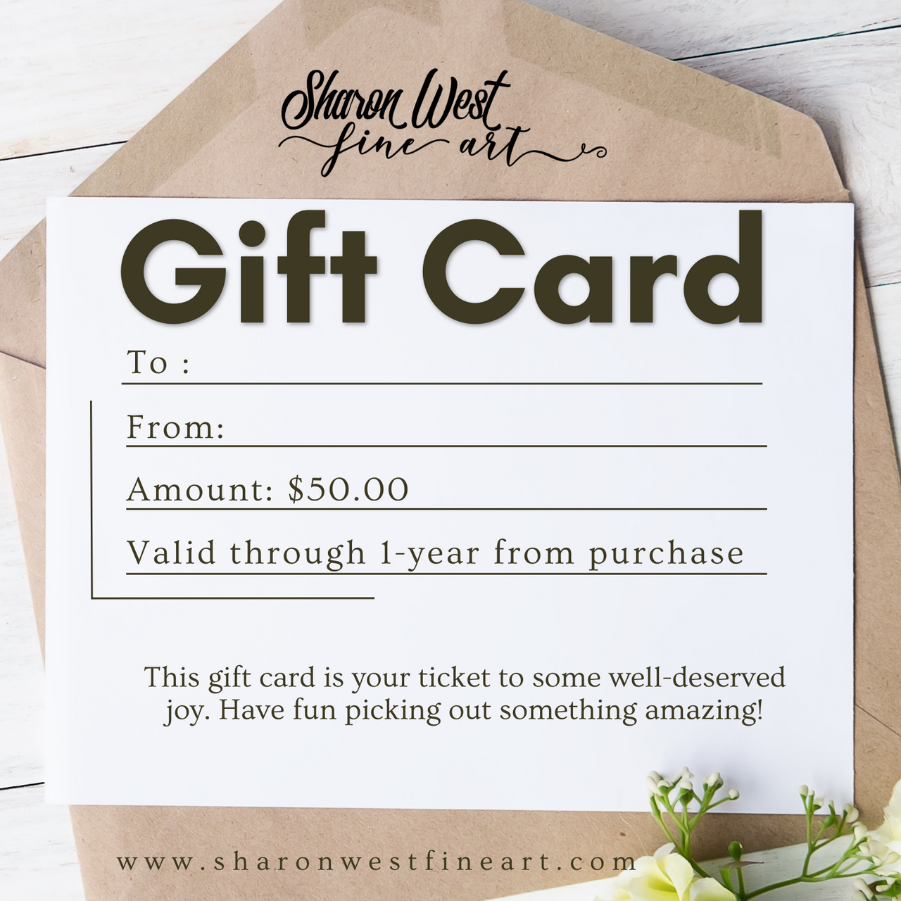 Gift Card to Sharon West Fine Art - Delivered Instantly Via Email