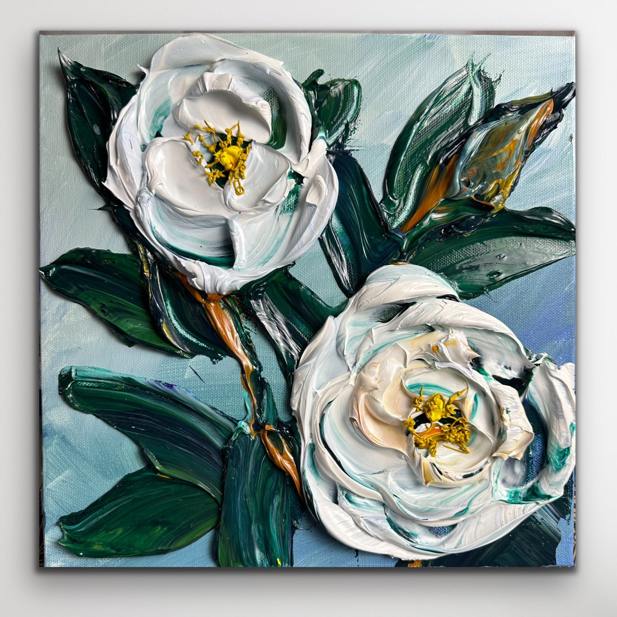 Impasto painting of magnolia tree blooms