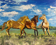 Palette knife painting of horses in motion, original art by Sharon West