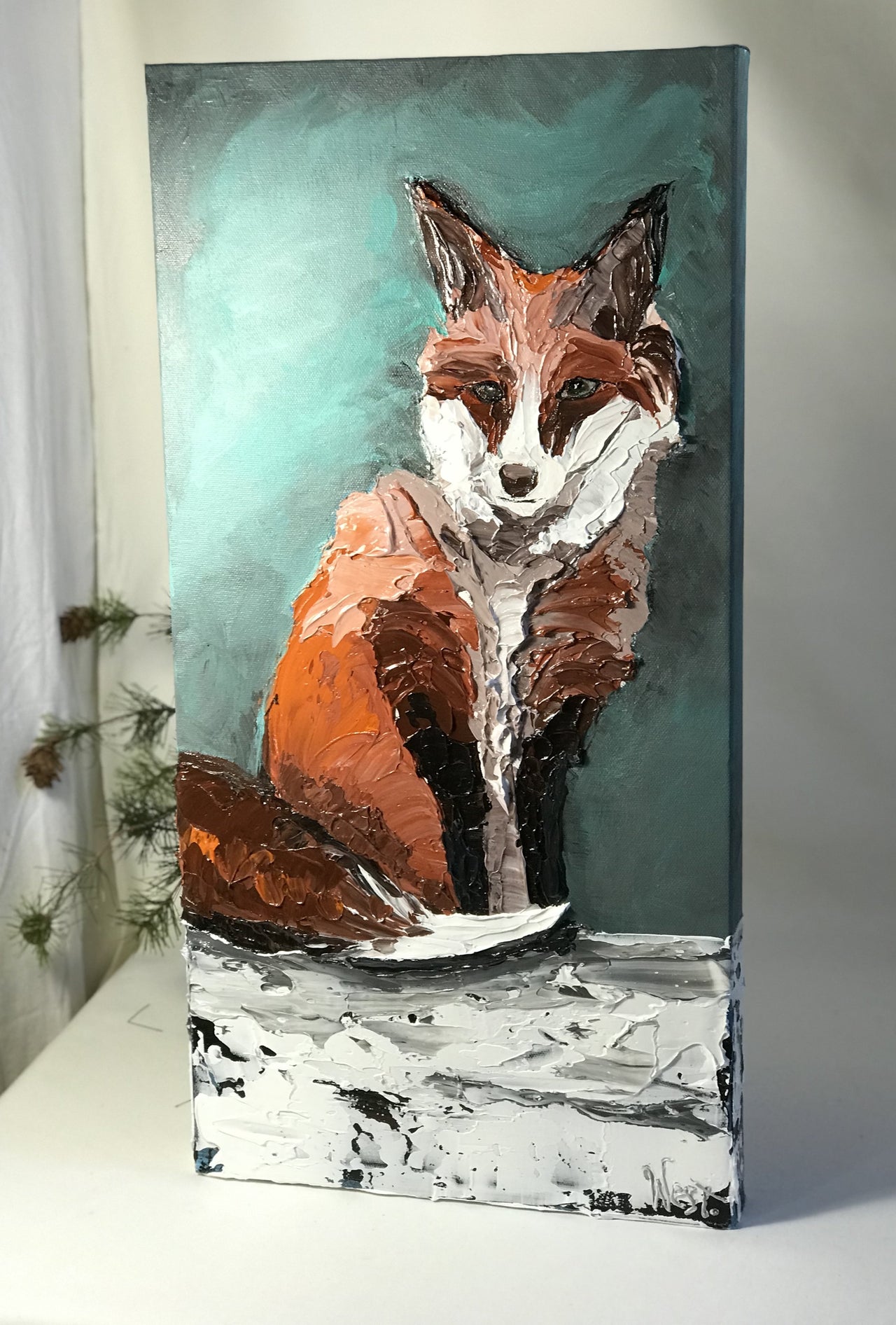 "Fox in Snow" - 24” x 12” x 1.5” - Artwork