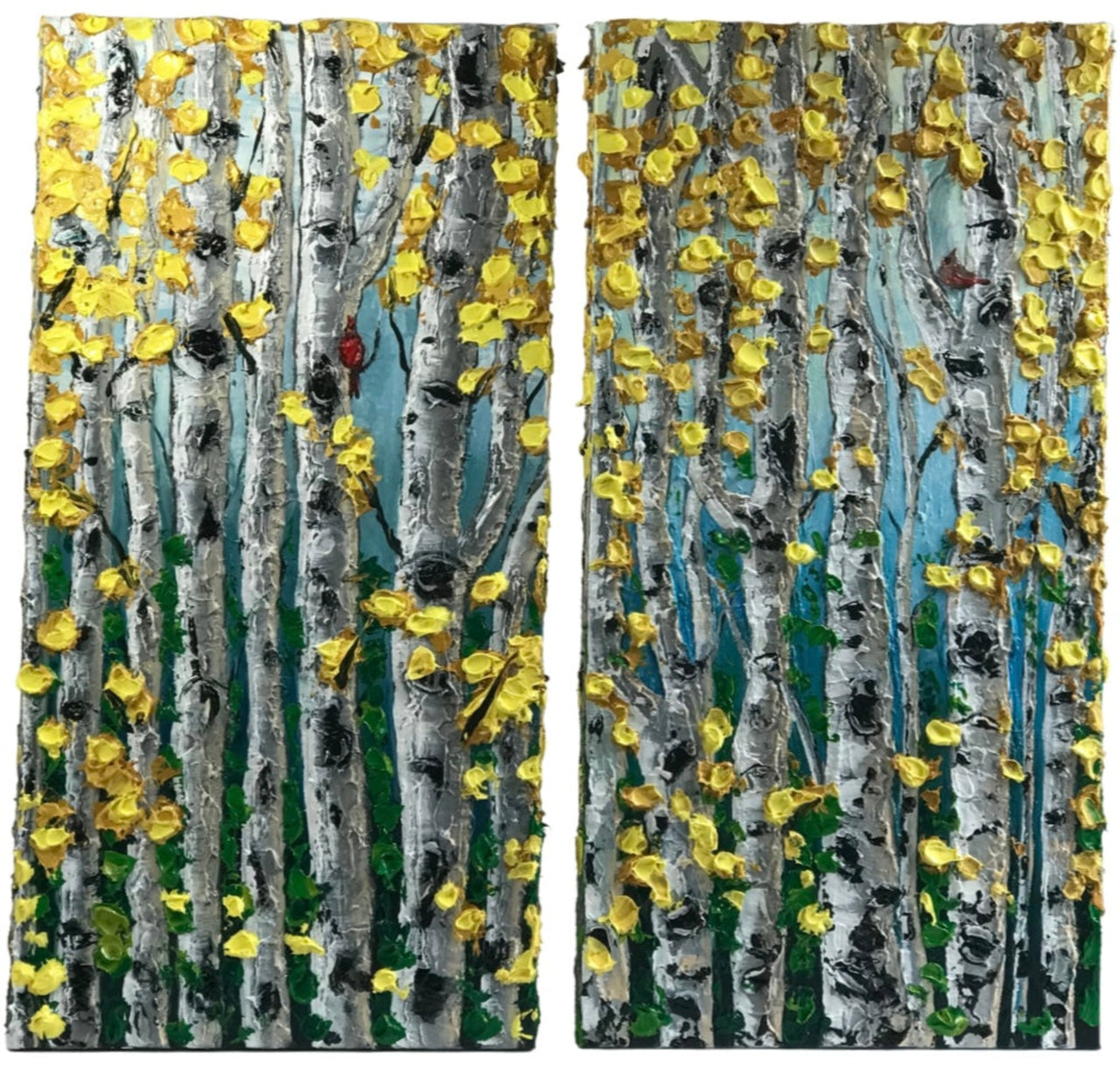 "Cardinals in the Birches"- Artwork