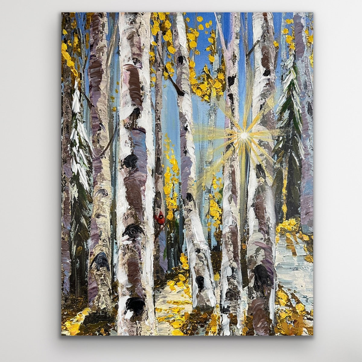 "Cardinal in Winter's Tender Light" - Limited Hand Embellished Reproduction