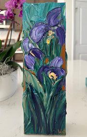 Impasto palette knife painting of purple irises