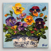 Impasto Palette knife painting of pansies by award winning artist Sharon West