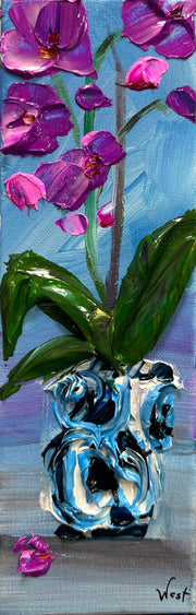 Hot pink orchids painted with a palette knife in impasto style