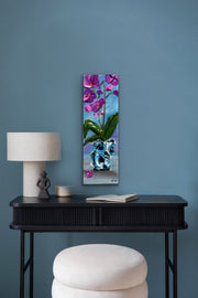 Hot pink orchids painted with a palette knife in impasto style