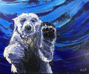 Painting of a polar bear with a blue background
