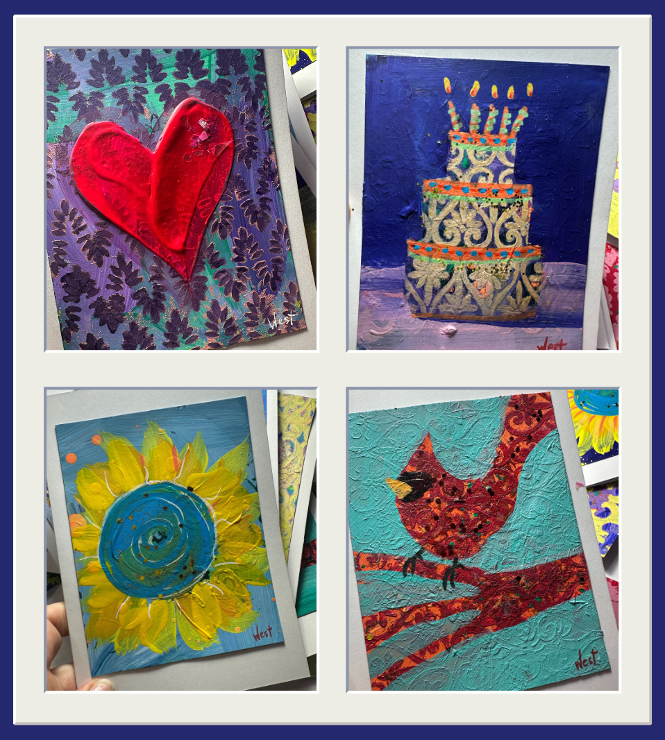 Set of 2 - Hand-painted Greeting Cards (Not mass-produced, no two alike!)