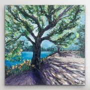 Tree painting with lush shadows by Sharon West Fine Art