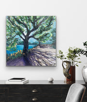 Impasto painting of a tree and shadows