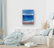 Bedroom with a palette knife impasto seascape painting on the wall