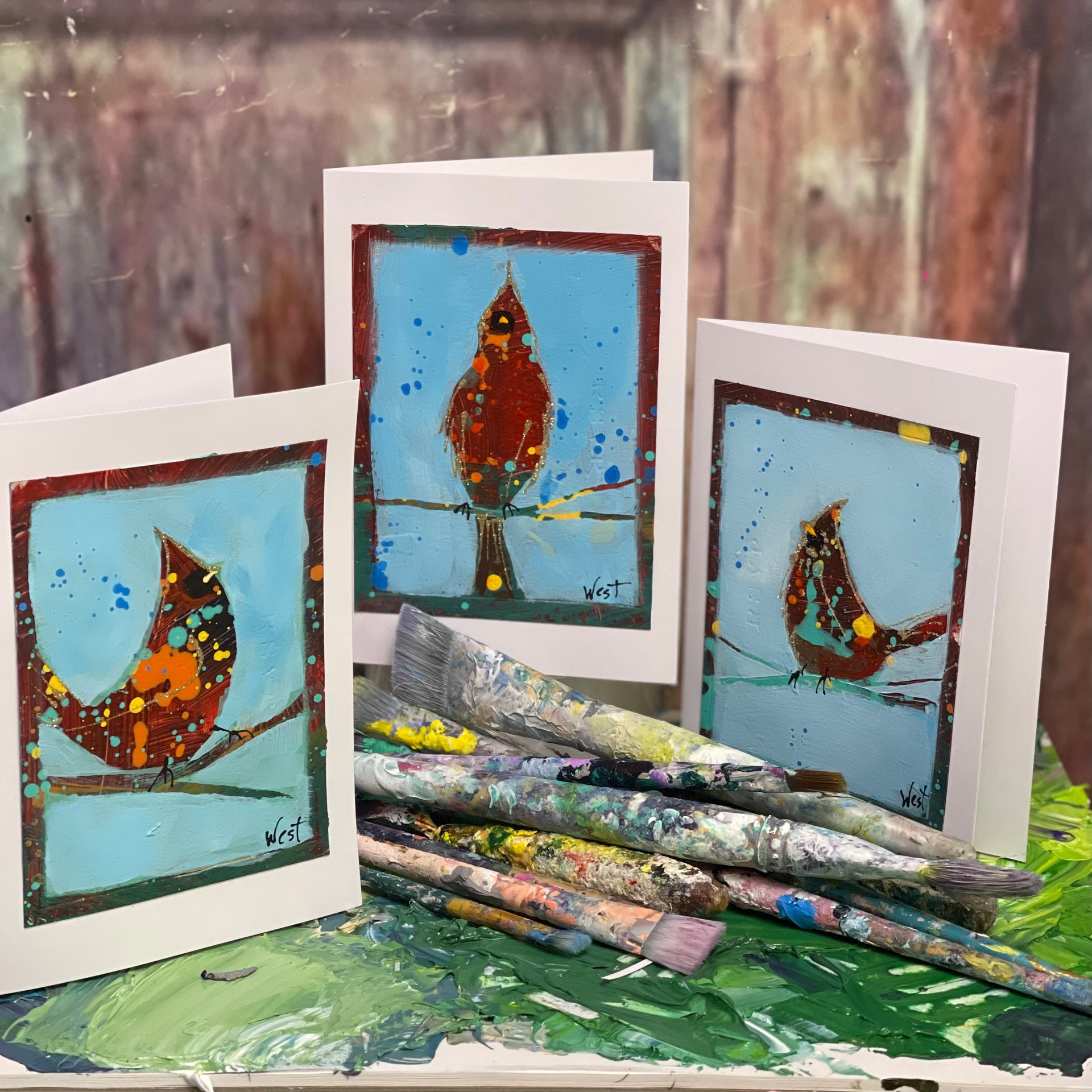 Set of 2 - Hand-painted Greeting Cards (Not mass-produced, no two alik