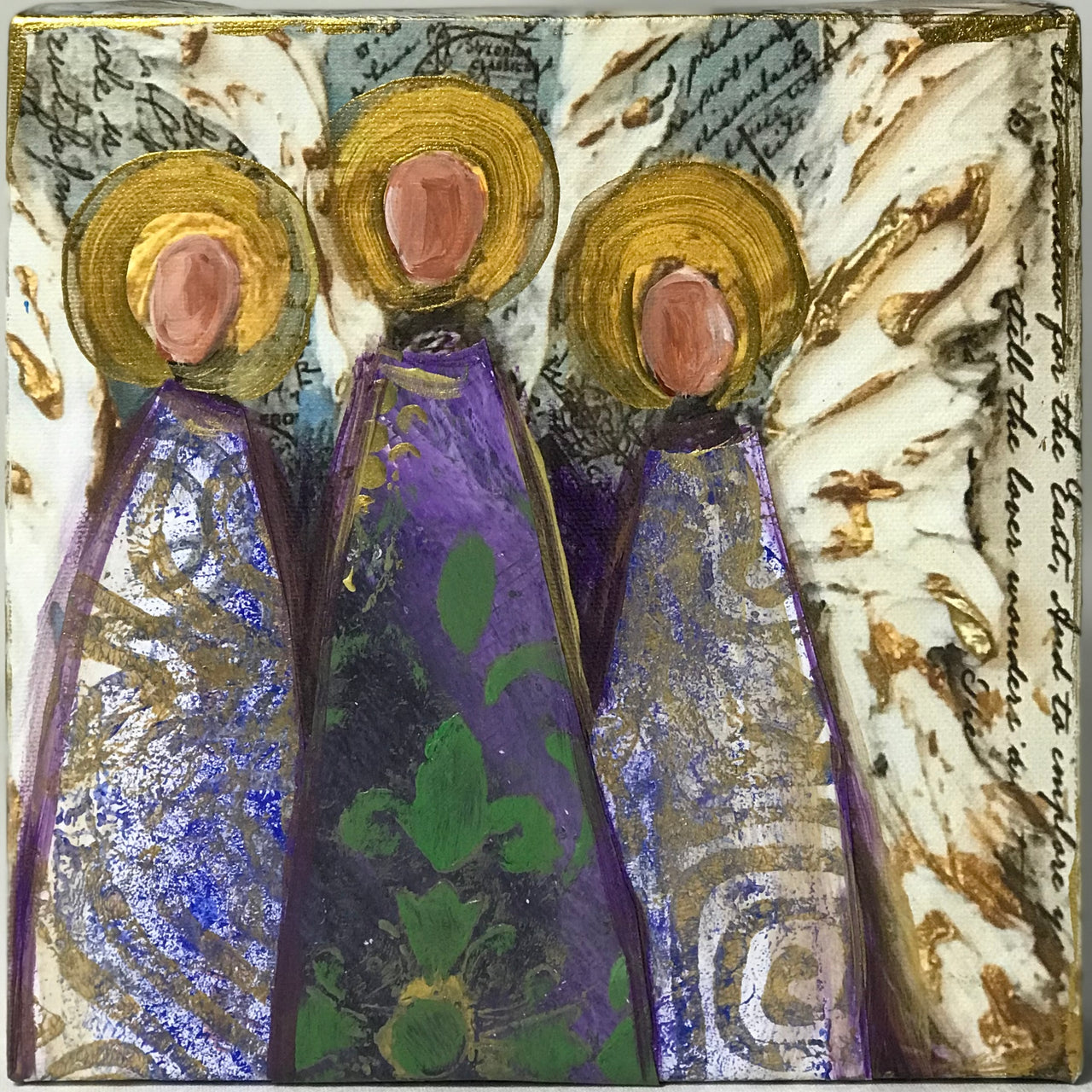 “Rejoicing” Angelic Trio - Hand Embellished and Signed Canvas Reproduction