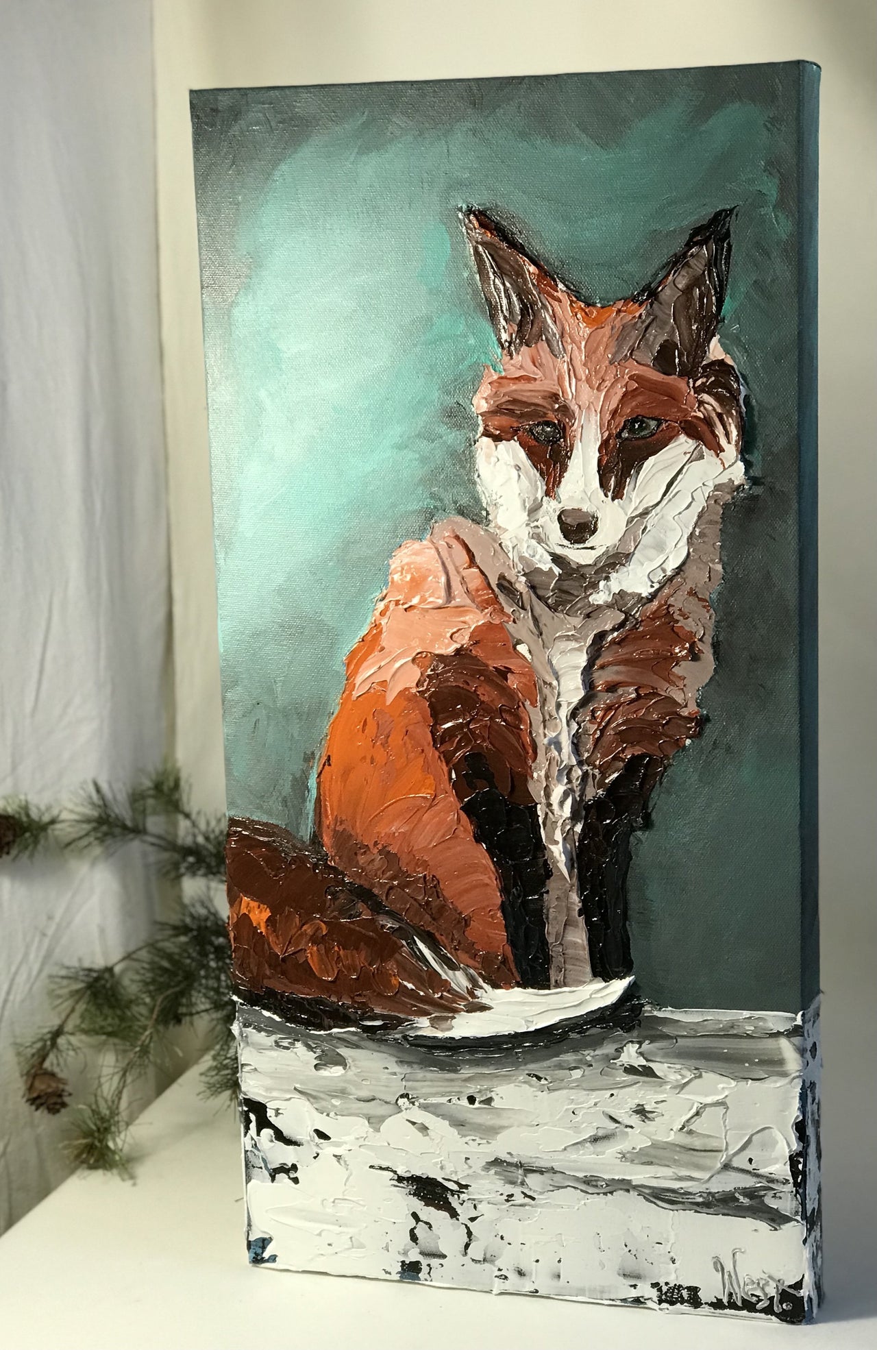 "Fox in Snow" - 24” x 12” x 1.5” - Artwork