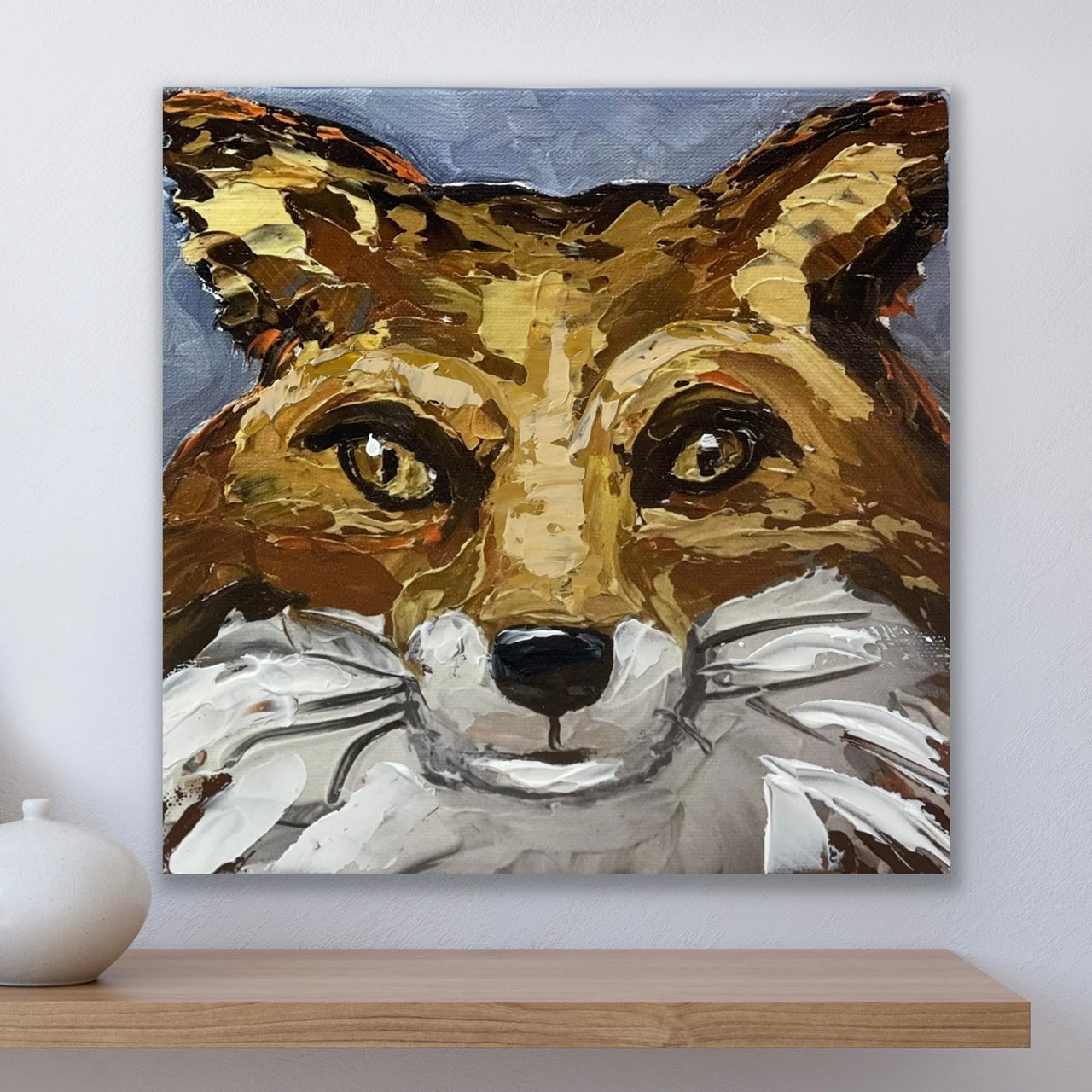 Facing Fox"- Hand Embellished Canvas Giclee